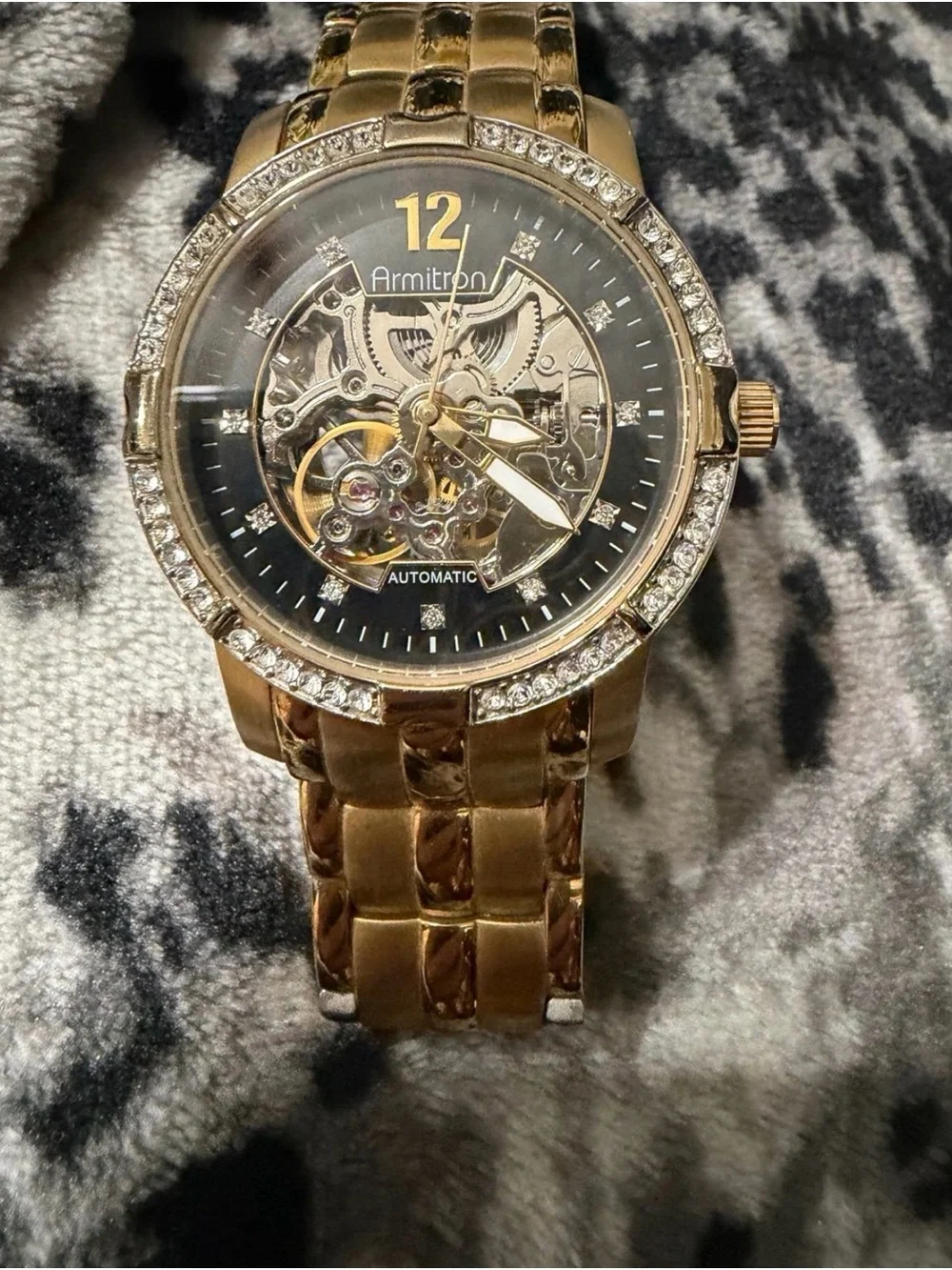 Armitron Gold-Tone Automatic Skeleton Watch with Crystal Bezel